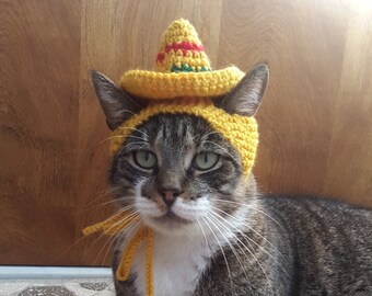 Sombrero Cat Hat, knit hat for cat, cat costume, halloween