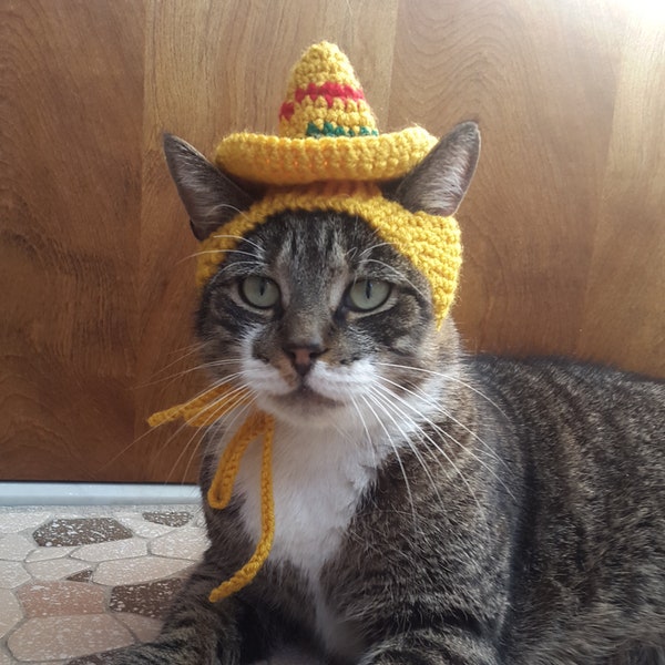 Sombrero Cat Hat, knit hat for cat, cat costume, halloween