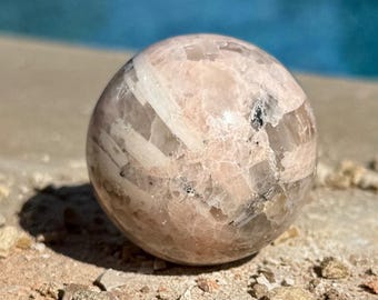 Australian Rainbow Moonstone Crystal Sphere/Pink White Banded Crystal Ball-88 grams