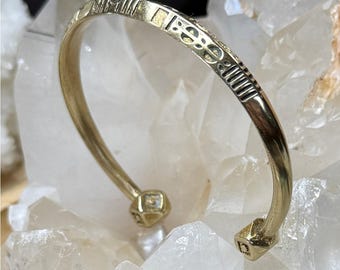 Vintage Etched Brass Cuff Bangle - African Geometric Design