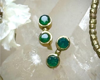 Emerald Green Stud Earrings, 18k Gold Plated Sterling Silver