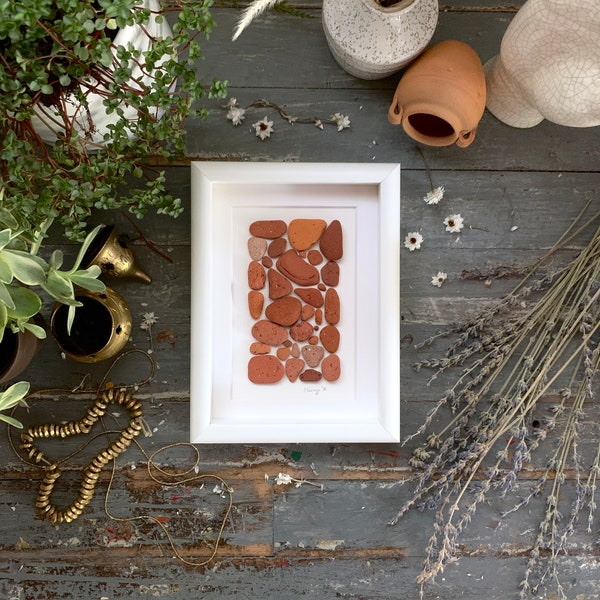 ANTIQUE TERRACOTTA ARTWORK/Mounted Antique Terracotta Pottery Shadowbox Framed Wall Art/Minimalist Scandinavian Modern Artwork/8"x6"x1"