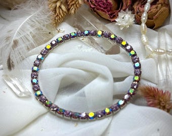 Vintage Aurora Borealis Sparkling Crystal Rhinestone Stretch Layering Bracelet