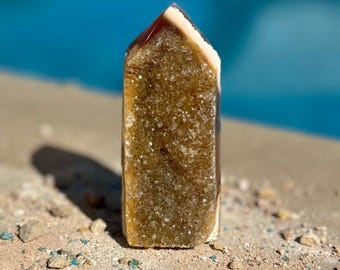 AAA Brazilian Chalcedony Banded Agate Druzy Crystal Tower-110 grams