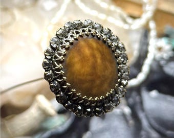 Victorian Rhinestone Hat Pin, Gold Tone Brass Filigree, 9.5" Long