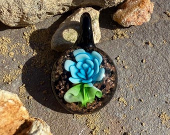 Vintage Hand-Blown Italian Glass Pendant: Blue Floral Charm