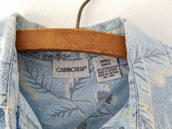 80s Vtg Cabin Creek Floral Faded Denim Shirt Short Sleeve Blue Etsy