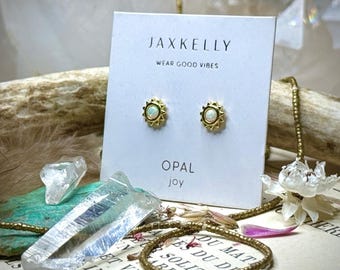 Australian Opal Sunburst Stud Earrings, 18k Gold Plated Sterling Silver