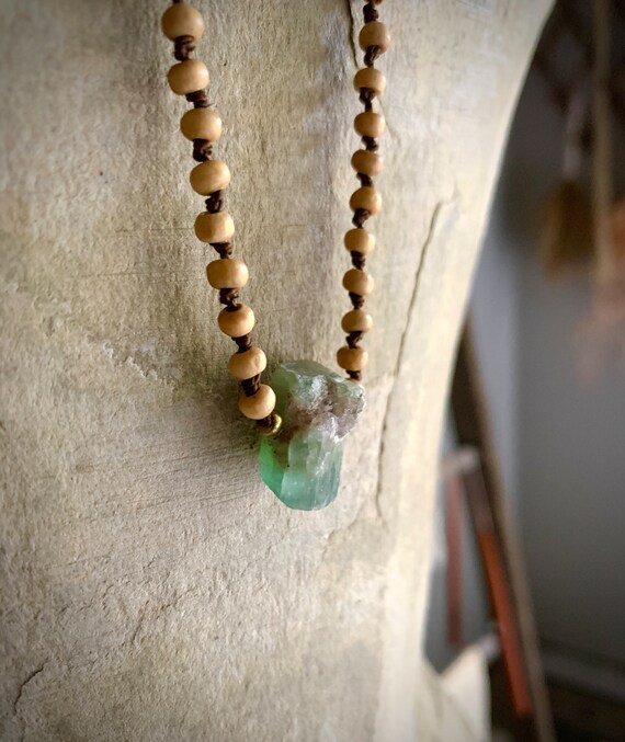 CHRYSOPRASE CRYSTAL NECKLACE/Vintage Long Hand-Kn… - image 10