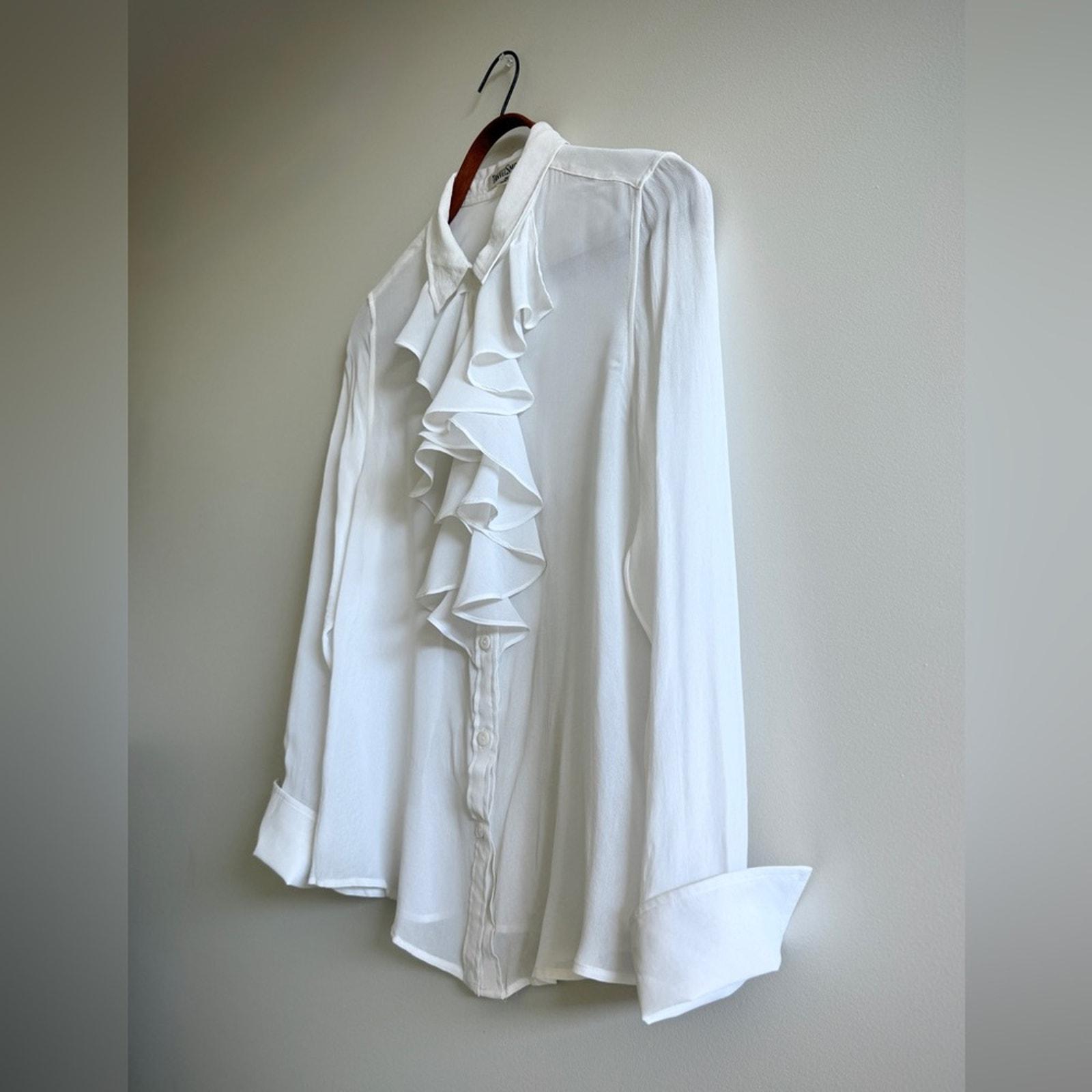 White Ruffle Jabot Ruffle Jabot Blouse - French Cuff Button Down, Size M - Etsy