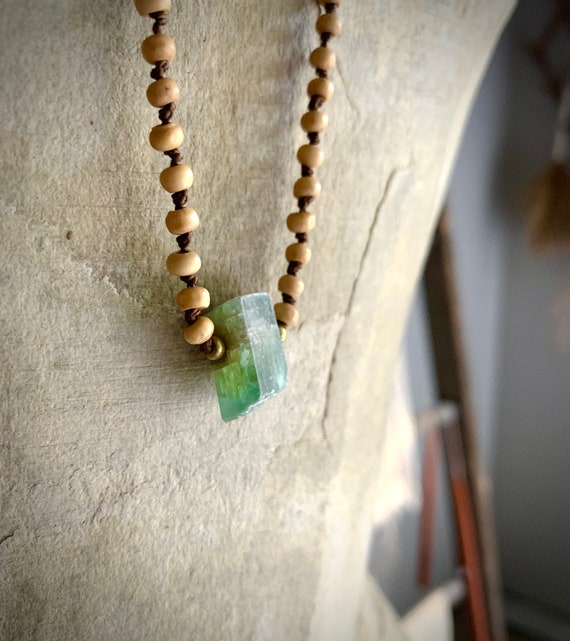 CHRYSOPRASE CRYSTAL NECKLACE/Vintage Long Hand-Kn… - image 9