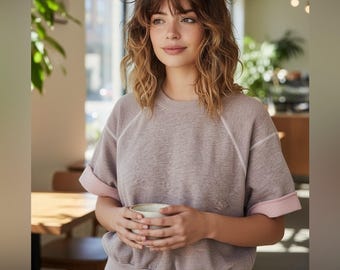 Heather Lilac French Terry Sweatshirt - NSF Cut-Off Raglan Sleeve, Size M