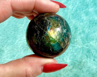 Madagascar Rainbow Flash Labradorite Crystal Sphere-96 grams