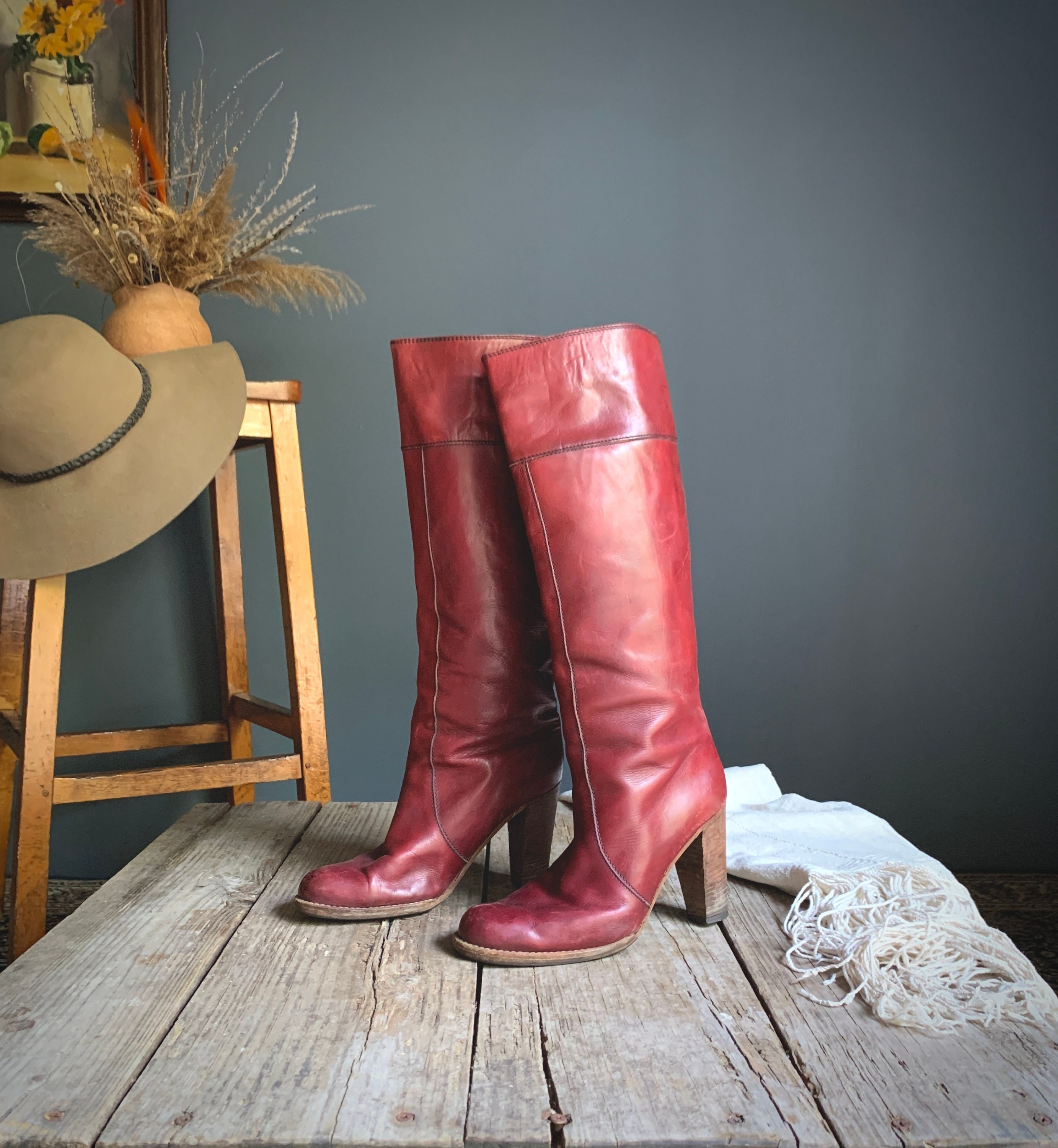womens knee high burgundy boots