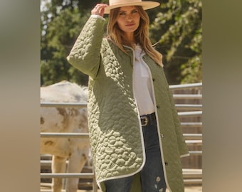 Oddi Quilted Floral Coat - Frosted Sage Green, Size L