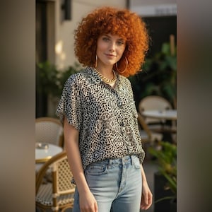 Blusa con estampado de guepardo de Philosophy Anthropologie, dobladillo con flecos, talla L imagen 6