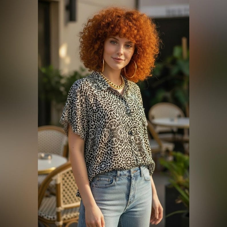 Blusa con estampado de guepardo de Philosophy Anthropologie, dobladillo con flecos, talla L imagen 6