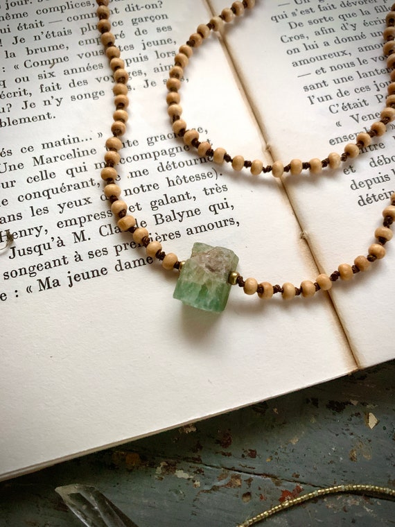 CHRYSOPRASE CRYSTAL NECKLACE/Vintage Long Hand-Kn… - image 4