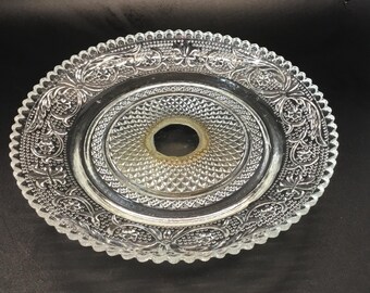 Antique Pressed Glass EAPG Pattern Dish – 6″ Decorative Plate with Floral Scroll Motif