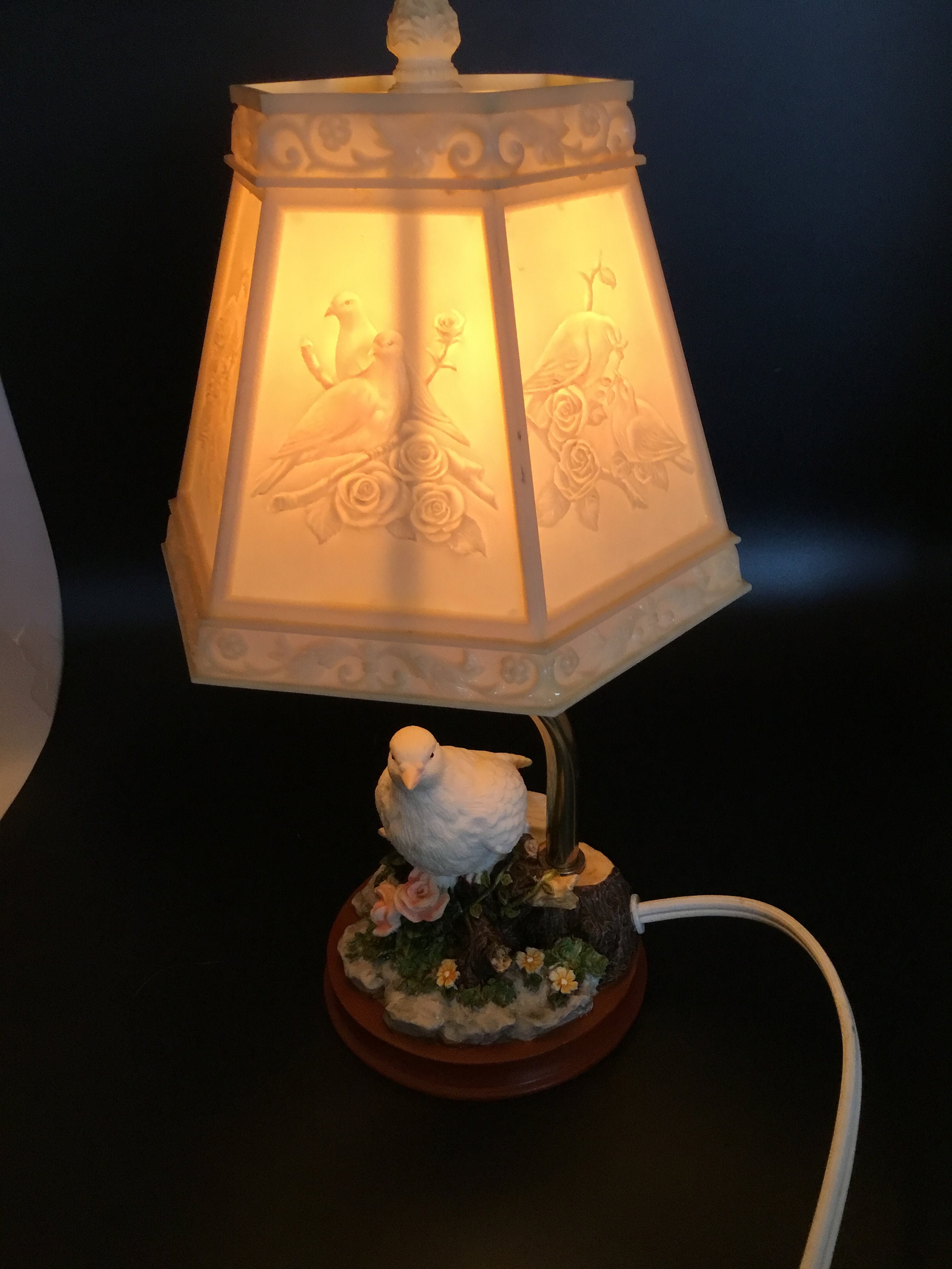 Vintage Night light Dove and flowered little Bed side table Etsy