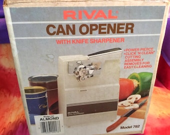Vintage Rival Almond Electric Can Opener & Knife Sharpener - 1980s Kitchen Appliance