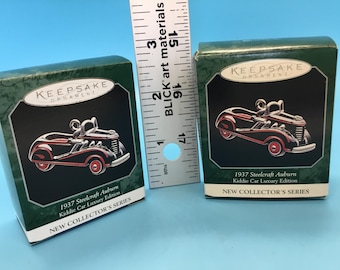 Hallmark Kiddie Car Ornament: 1937 Steelcraft Auburn, Die-Cast Metal - Set of Two