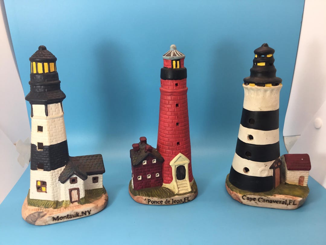 Set of 3 Hand-painted Ceramic Lighthouses – Montauk NY, Ponce De Leon ...