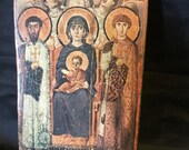 Religious -Spiritual-Wall Hang Plaque (Gesso style application) Duro Dura style Wood Plaque- Mary-Jesus-Joseph-Saints