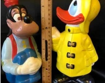 Hand painted Vintage Walt Disney Goofy & Donald Duck Figurines – 9" Tall Collectible Ceramic Statues, Disney Decor