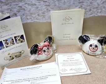 Adornos de orejas de Mickey y Minnie Mouse de Lenox Disney: adornos de porcelana para árbol de Navidad con caja y certificado de autenticidad personalizado.