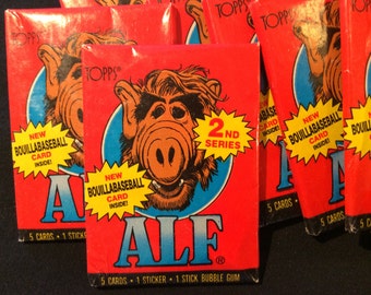 1987 Topps ALF Trading Cards Series 2 – Vintage Wax Pack – 5 Cards + 1 Sticker – Sealed TV Show Collectible