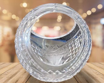 Vintage Cut Crystal Rose Bowl – Diamond Point Round Crystal Vase – 5" Rose Bowl Centerpiece