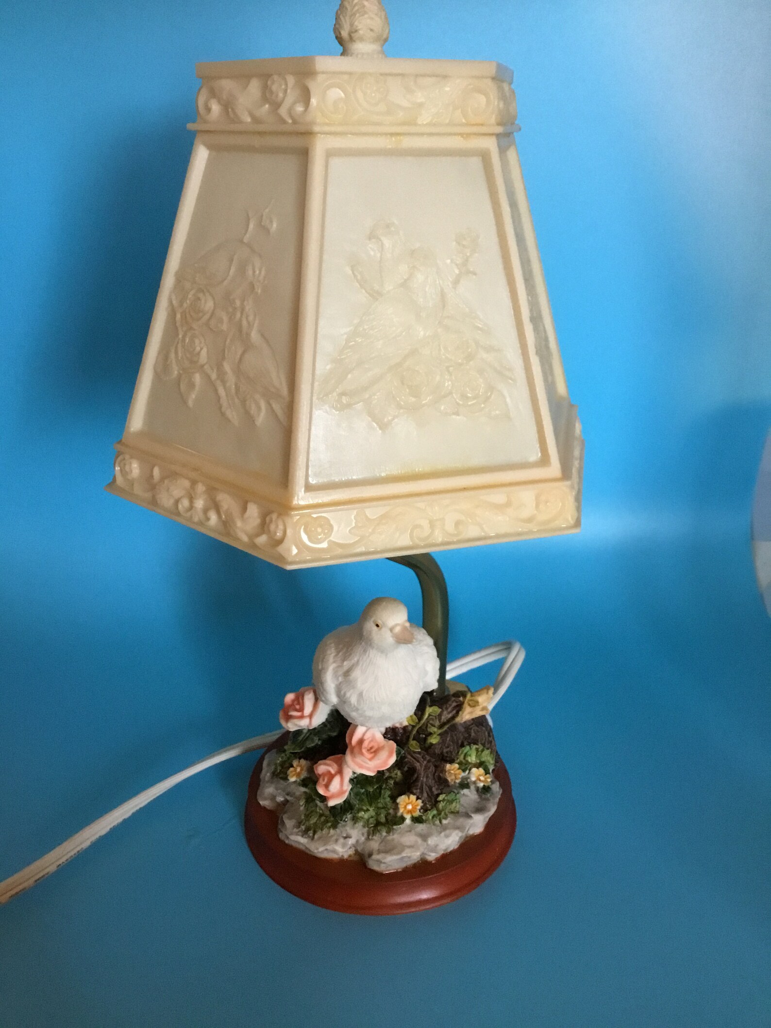 Vintage Night light Dove and flowered little Bed side table Etsy
