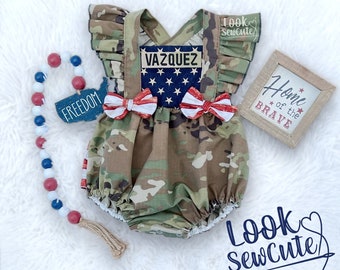 NEW adjustable, Patriotic Military homecoming romper, Army, Marines Navy, Airforce, Coast Gaurd toddler/girls dress romper grow design!