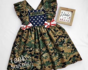 NEW adjustable Patriotic Military homecoming romper, Army, Marines Navy, Airforce, Coast Gaurd toddler/girls DRESS