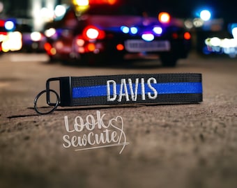 Police Keychain wristlet, Personalized Gift, Monogram Key Fob, police wife gift, fire, first responder, Christmas gift, thin blue line,