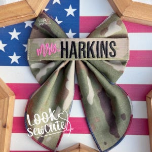 Custom Military MRS. Hair Bow – Personalized Name Tape Sailor Style – 5&quot; Navy Army Marines air force Space force Homecoming Gift