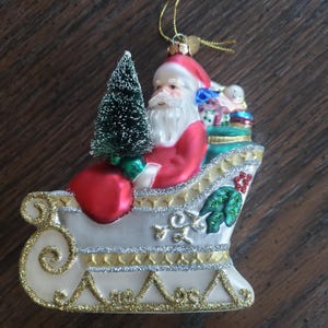 Vintage glass Christmas ornament - Santa sleigh