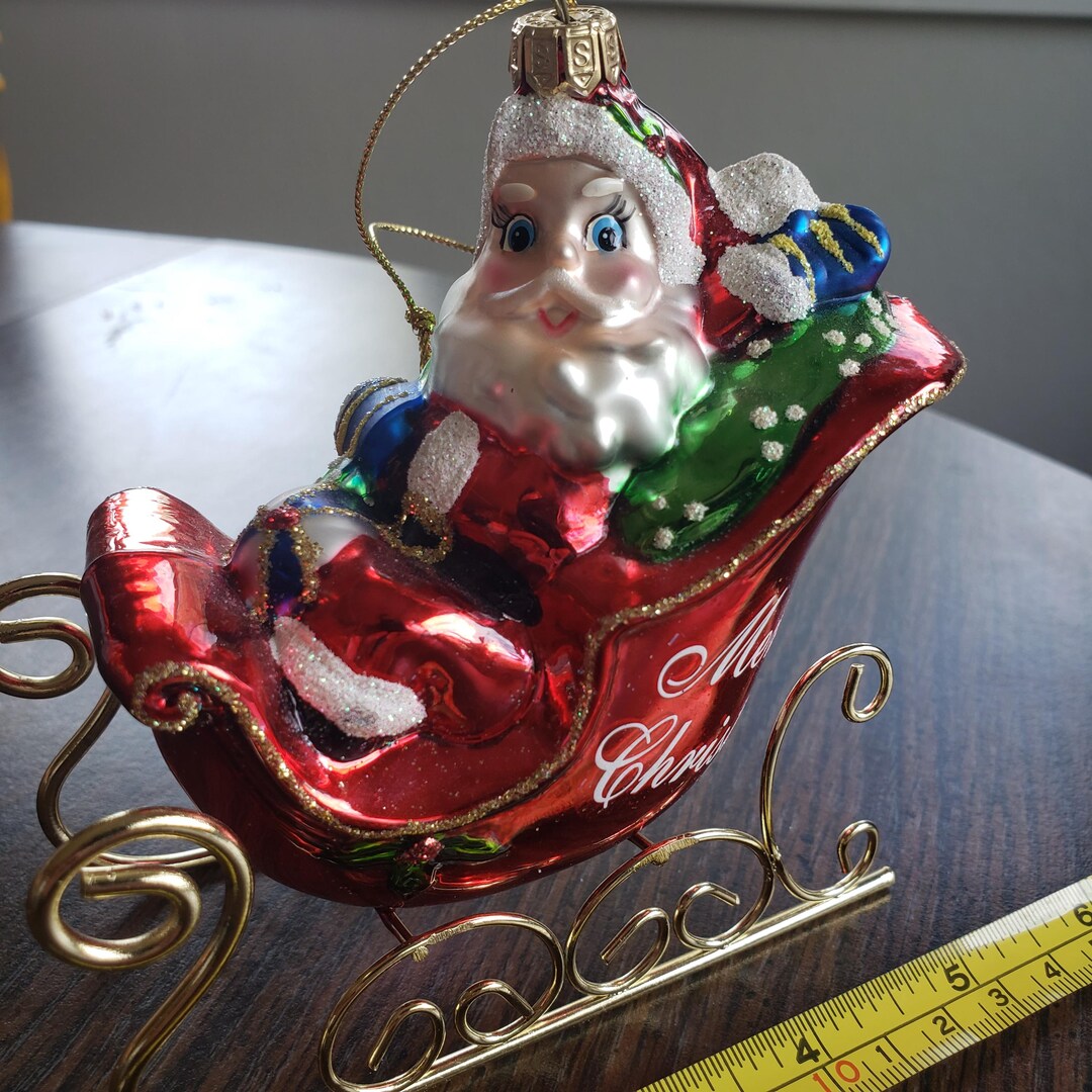 Vintage Hand Blown Glass Christmas Ornament - Santa Claus on Sled - Etsy