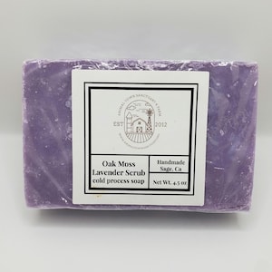 Handmade Cold Process Oak Moss Lavender Scrub – Homegrown Gros Bleu Essential Oil – Natural, Calming, Eco-Friendly Skincare