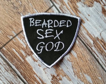 Bearded Sex God Patch Funny Embroidered Mens Badge Biker Beard Manly Lumberjack Viking Macho