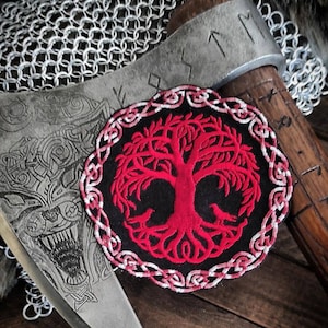 Bloodright Red Yggdrasil World Tree of Life Norse Knotwork Viking Patch Heathen Heathenry Asatru Odinist Pagan Vikings Odin