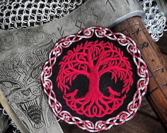 Bloodright Red Yggdrasil World Tree of Life Nordische Knotwork Wikinger Aufnäher Heiden Heiden Asatru Odinist Pagan Wikinger Odin