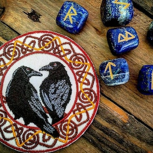 Hugin and Munin Odin&#39;s Ravens Norse Compass VikingPatch Biker Leather Embroidery
