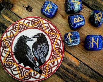 Hugin and Munin Odin's Ravens Norse Compass VikingPatch Biker Leather Embroidery