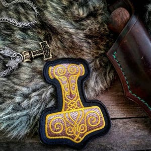 Mjolnir Thor&#39;s Hammer VIking Norse Patch Biker Leather Embroidery