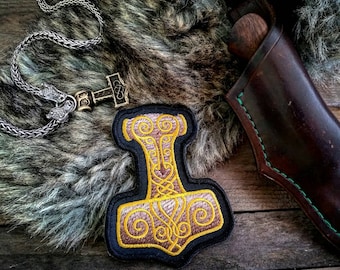 Mjolnir Thor's Hammer VIking Norse Patch Biker Leather Embroidery