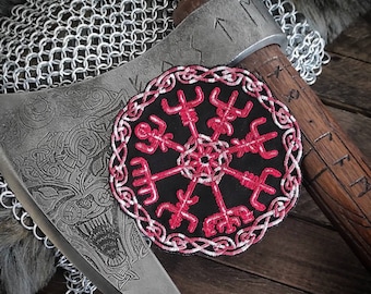 Bloodright Vegvisir Nordischer Kompass Wikinger Segel Aufnäher Biker Stickerei Heathen Heathenry Asatru Rot Pagan Wikinger