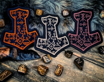 Mystic Mjolnir Patches ThorsHammer Anstecker Heiden Wikinger Pagan Schamanisch Asatru Biker Talisman Amulett Okkult Witchcraft Magick