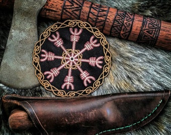 Dwarven Metallic Aegishjalmr Nordischer Helm der Ehrfurcht Wikinger Segel Patch Biker Leder Stickerei Heiden Pagan Asatru Zwerg Svartalfheim